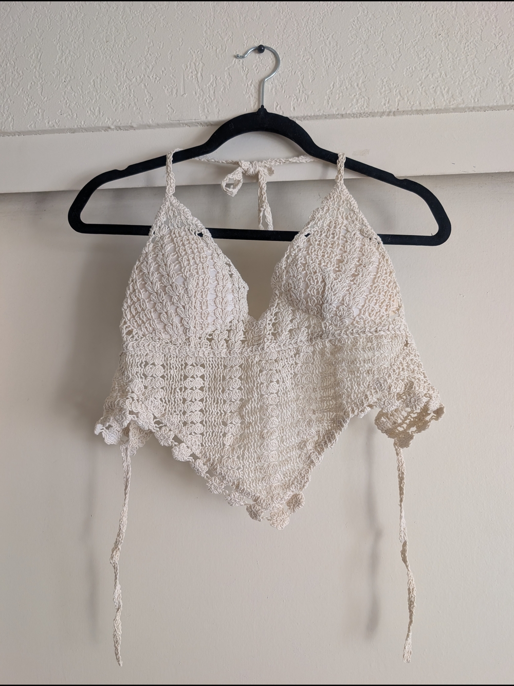 Crochet Halter Crop Top in Cream